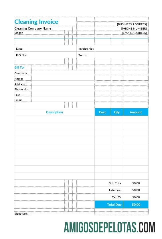 em branco Modelo de fatura de limpeza